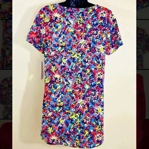 NWT LuLaRoe DISNEY Mickey Mouse Rainbow Scoop Neck Short Sleeve Fit Flare Top S - Picture 9 of 12